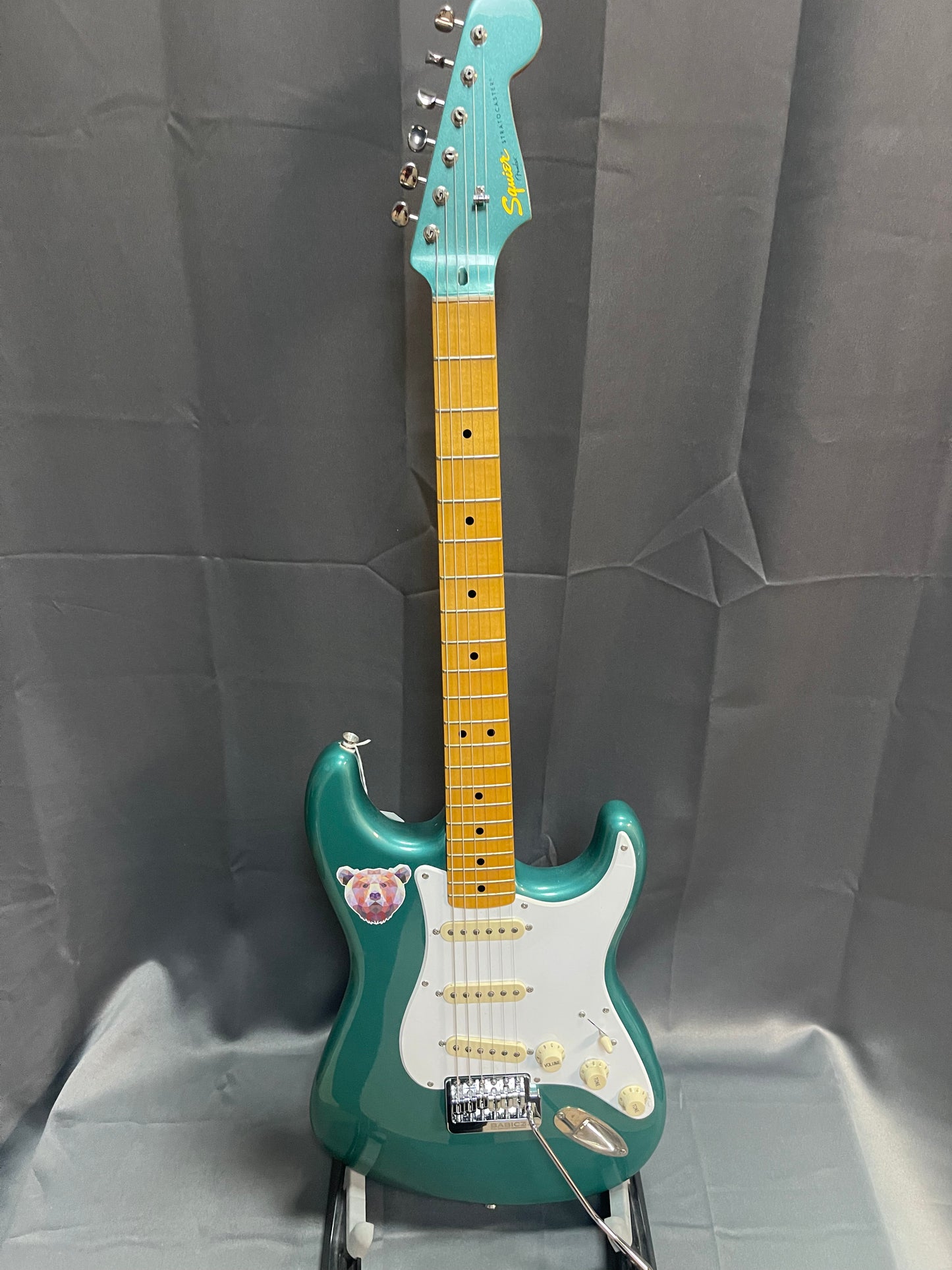 FENDER SQUIER TEAL GREEN STRAT W/ DELUXE BRIDGE AND GIG BAG